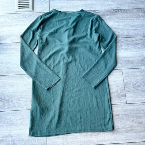 Zara Green V Neck Long Sleeve Shift Dress - Picture 11 of 15